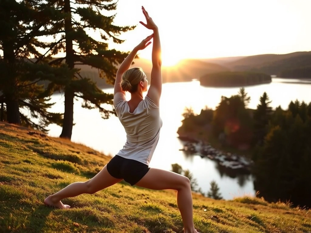Persoană practicând yoga în aer liber